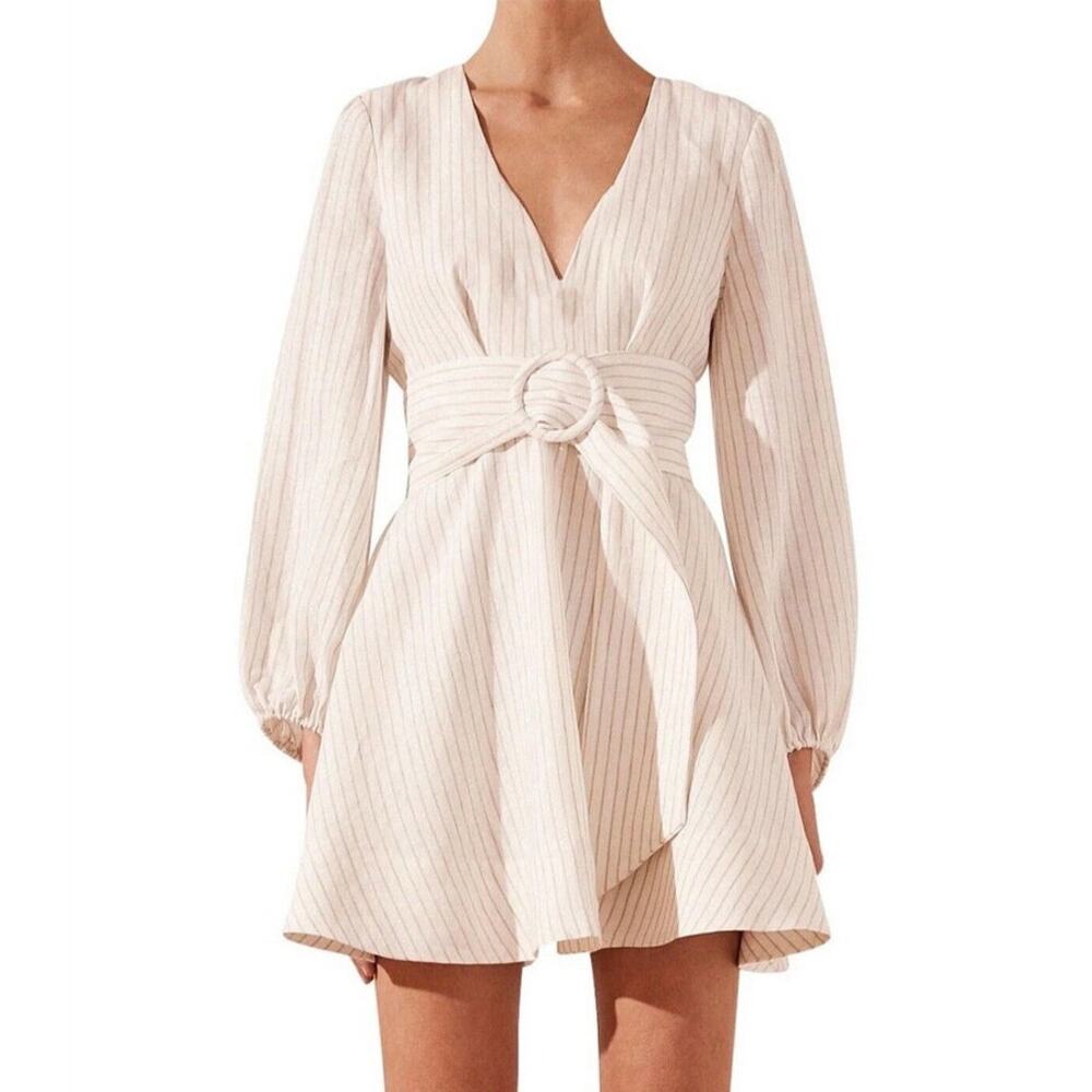 Shona Joy Cream Linen Pinstripe Mini Dress Size 6